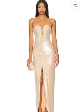 Self-Portrait Champagne Sequin Strapless Maxi Dress Wedding Prom Gala